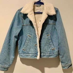 Abercrombie & Fitch Light Blue Denim Jacket with Cream Sherpa
